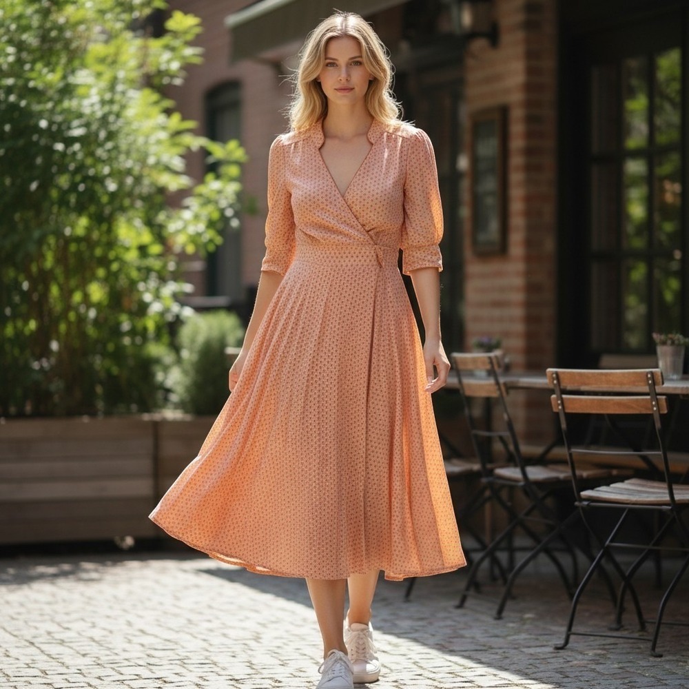 ottod'Ame Midi Dress Women 2 Peach Orange Geometric Print Made in Italy